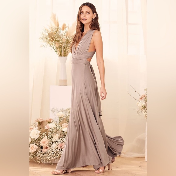 NEW Lulu's Tricks of the Trade Convertible Maxi Dress Taupe Size Small NWT - Picture 1 of 6